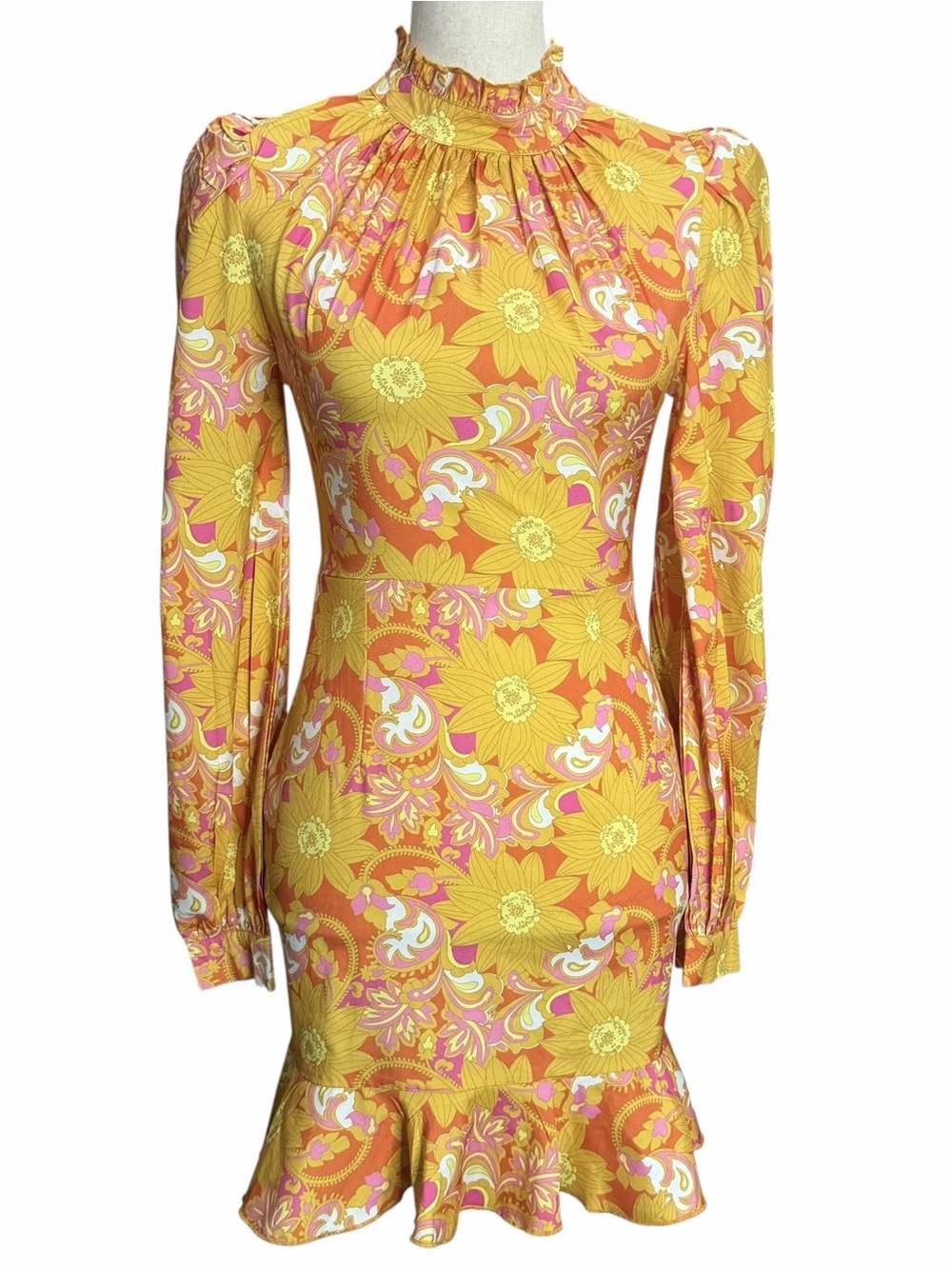 Cider Dress XS Retro Floral Paisley Ruffle Mini